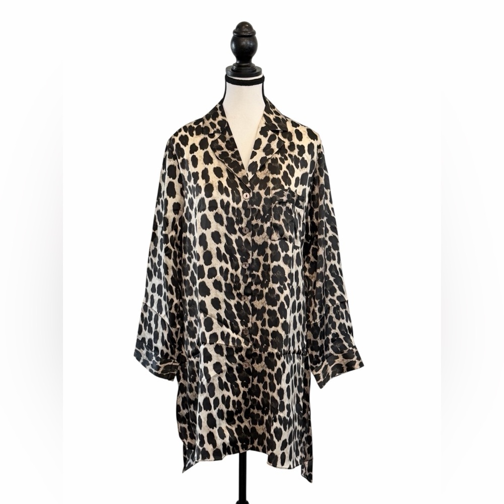 🐆 NWT SilkSilky 100% Mulberry Silk Leopard Print Nightshirt XS
